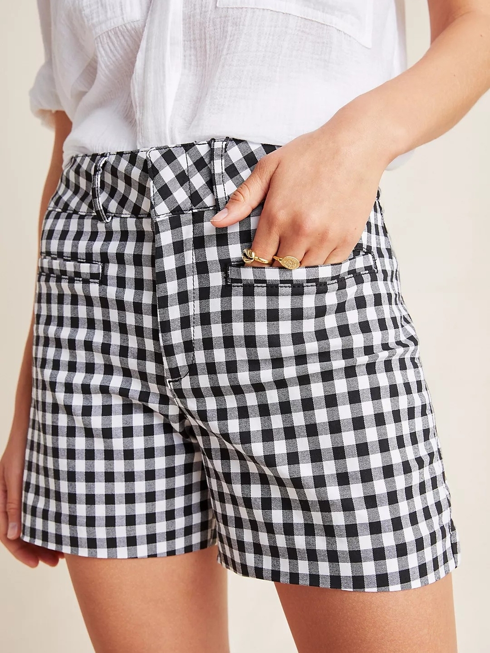 Anthropologie Womens White Black Gingham High Rise Picnic Shorts Size 27